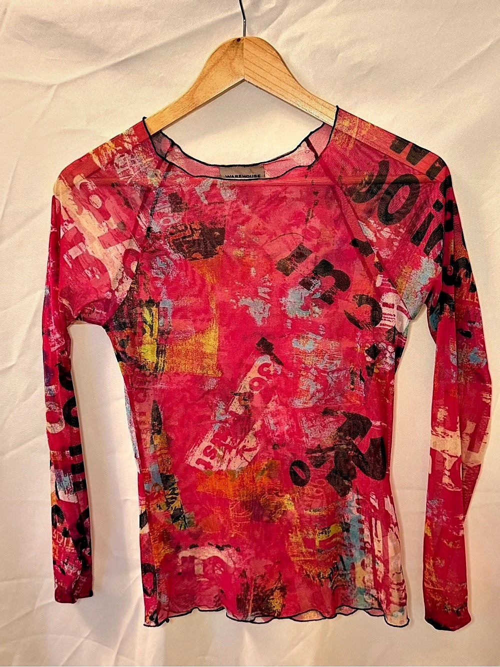 Y2K Warehouse Abstract Long Sleeve Top in Pink & Black Like New. See through.